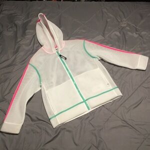 Puma White Mesh Hooded Zip Jacket with Pink and Mint Accents